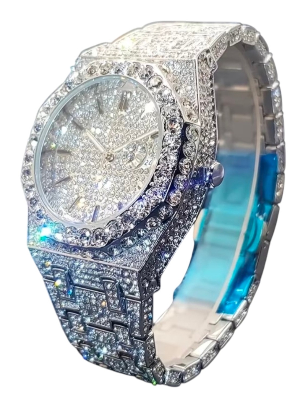Men/Women Hip Hop Ice Out Artificial Rhinestone Fashion Calendar Quartz